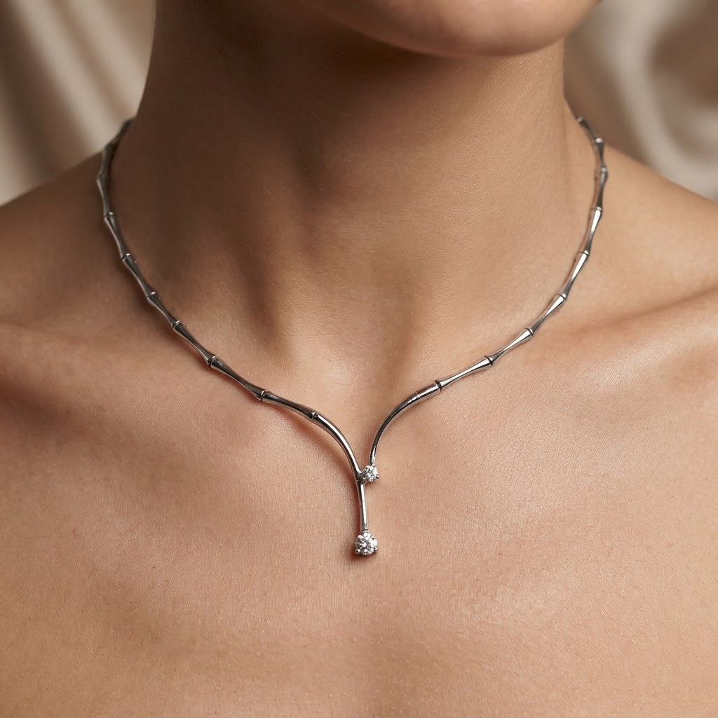 Collana con ciondolo - 18 carati Oro bianco - 0.15ct. tw. Diamante (Naturale) - Made in Italy - Handmade