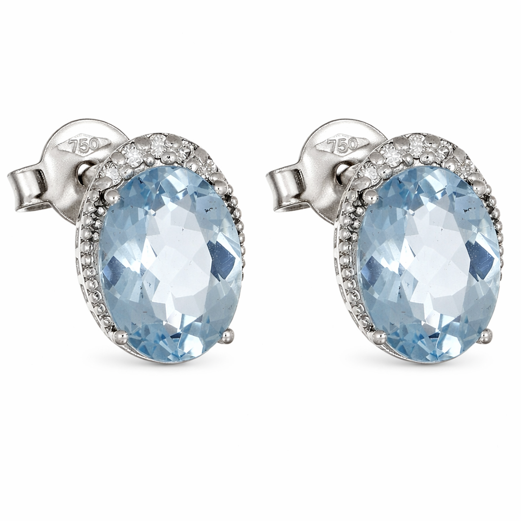 Orecchini - 18 carati Oro bianco Acquamarina - Diamante