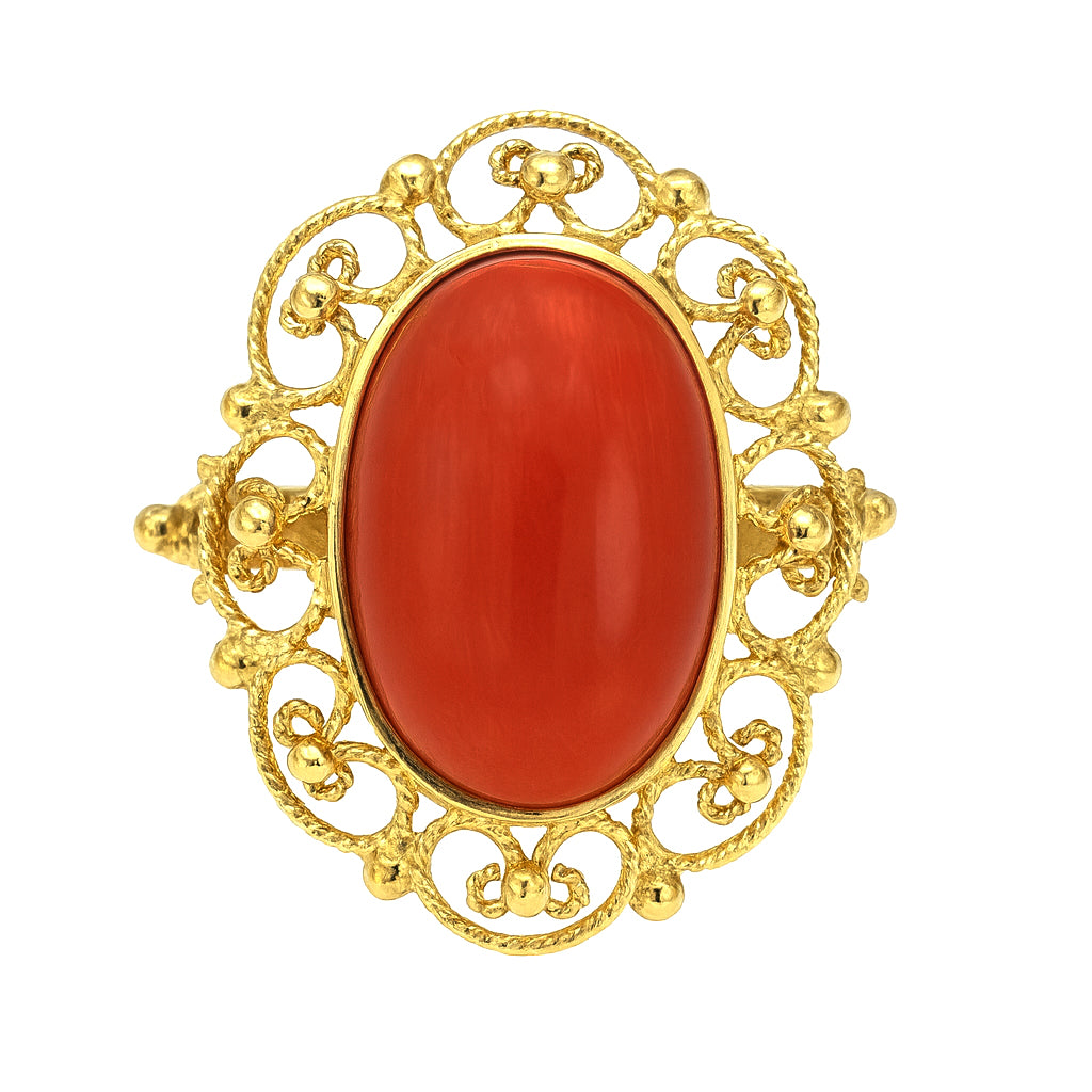 Anello - 18 carati Oro giallo Corallo