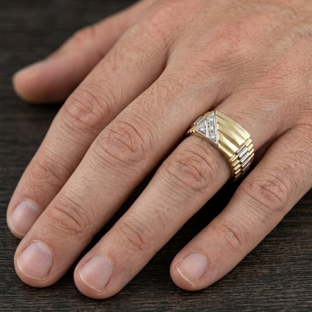 Anello - 18 carati Oro giallo, Oro bianco - 0.08ct. tw. Diamante (Naturale)