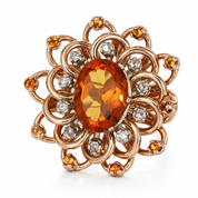 Anello - 18 carati Oro giallo - 7.70ct. tw. Quarzo citrino - Diamante