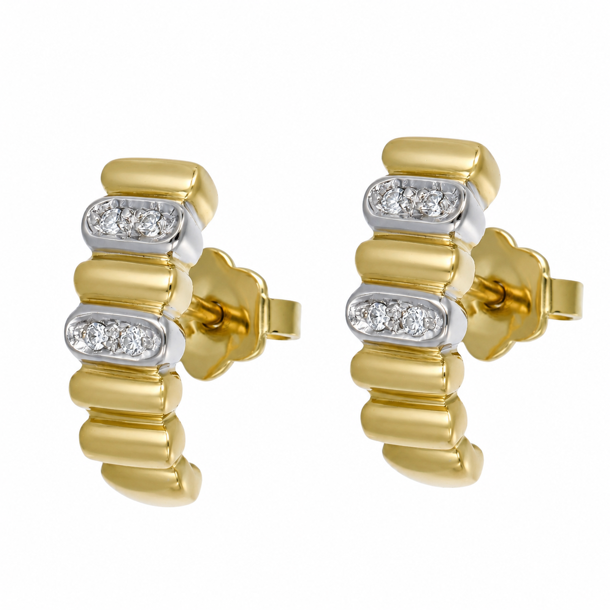 Orecchini - 18 carati Oro bianco, Oro giallo - 0.12ct. tw. Diamante (Naturale) - Made in Italy - Handmade