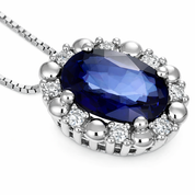 Collana con ciondolo - 18 carati Oro bianco - 0.86ct. tw. Zaffiro - Diamante
