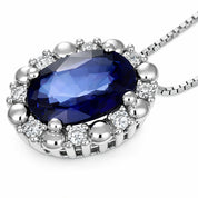 Collana con ciondolo - 18 carati Oro bianco - 0.86ct. tw. Zaffiro - Diamante