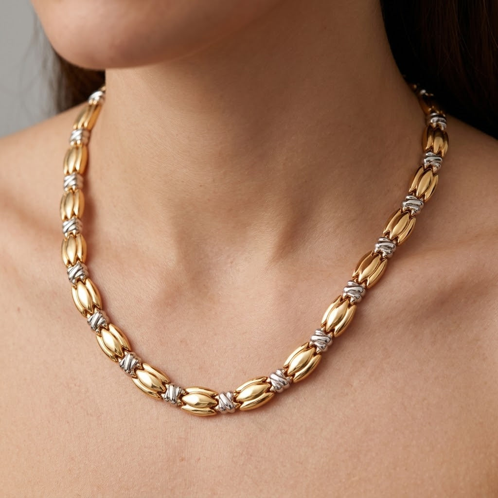 Necklace - 18 carat Yellow gold, White gold - Made in Italy - HandMade