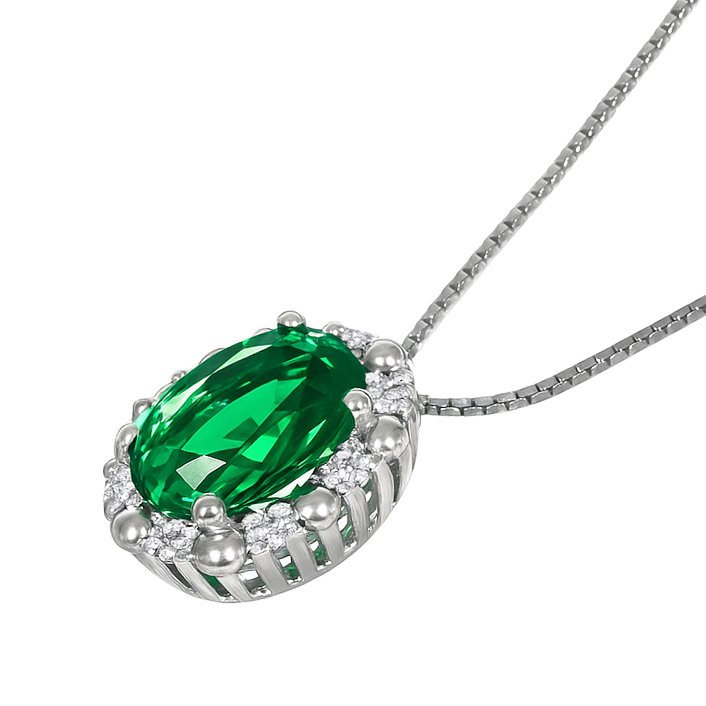Collana con ciondolo - 18 carati Oro bianco - 0.77ct. tw. Smeraldo - Diamante
