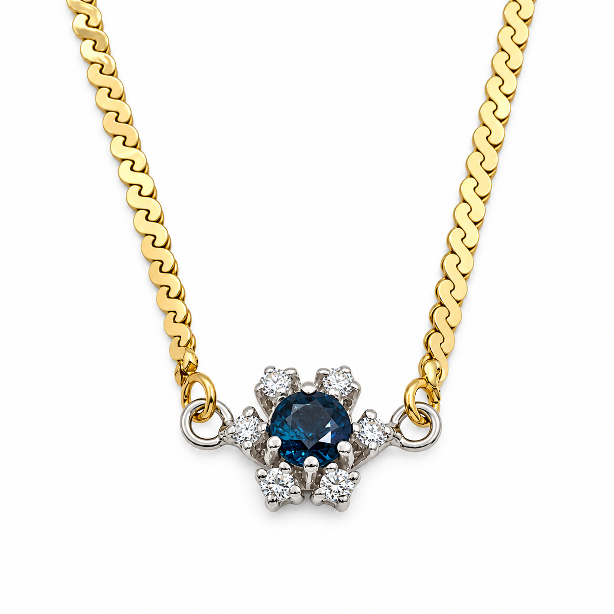 Collana - 18 carati Oro giallo, Oro bianco - 0.50ct. tw. Zaffiro - Diamante - Made in Italy - HandMade