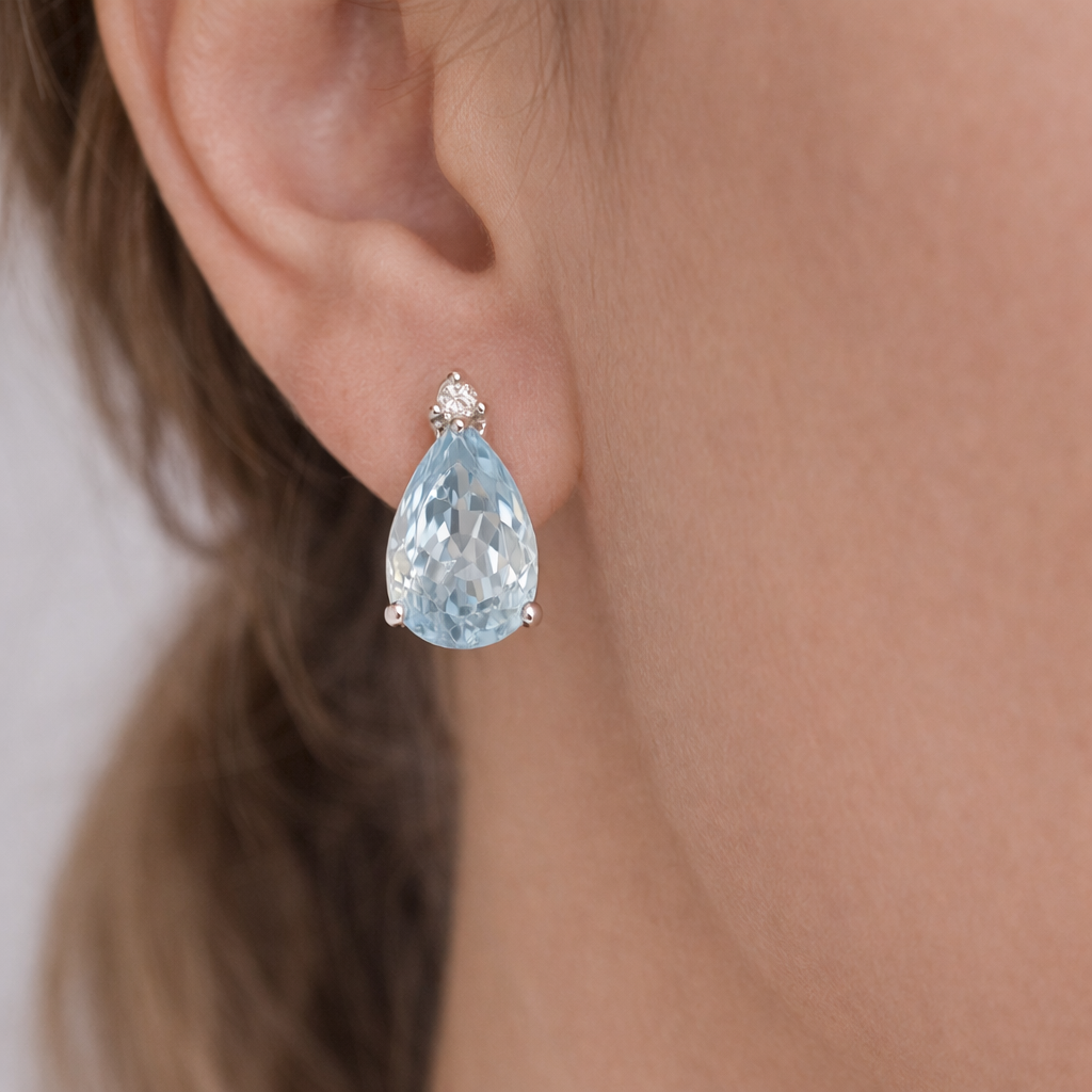 Orecchini - 18 carati Oro bianco - 4.24ct. tw. Acquamarina - Diamante
