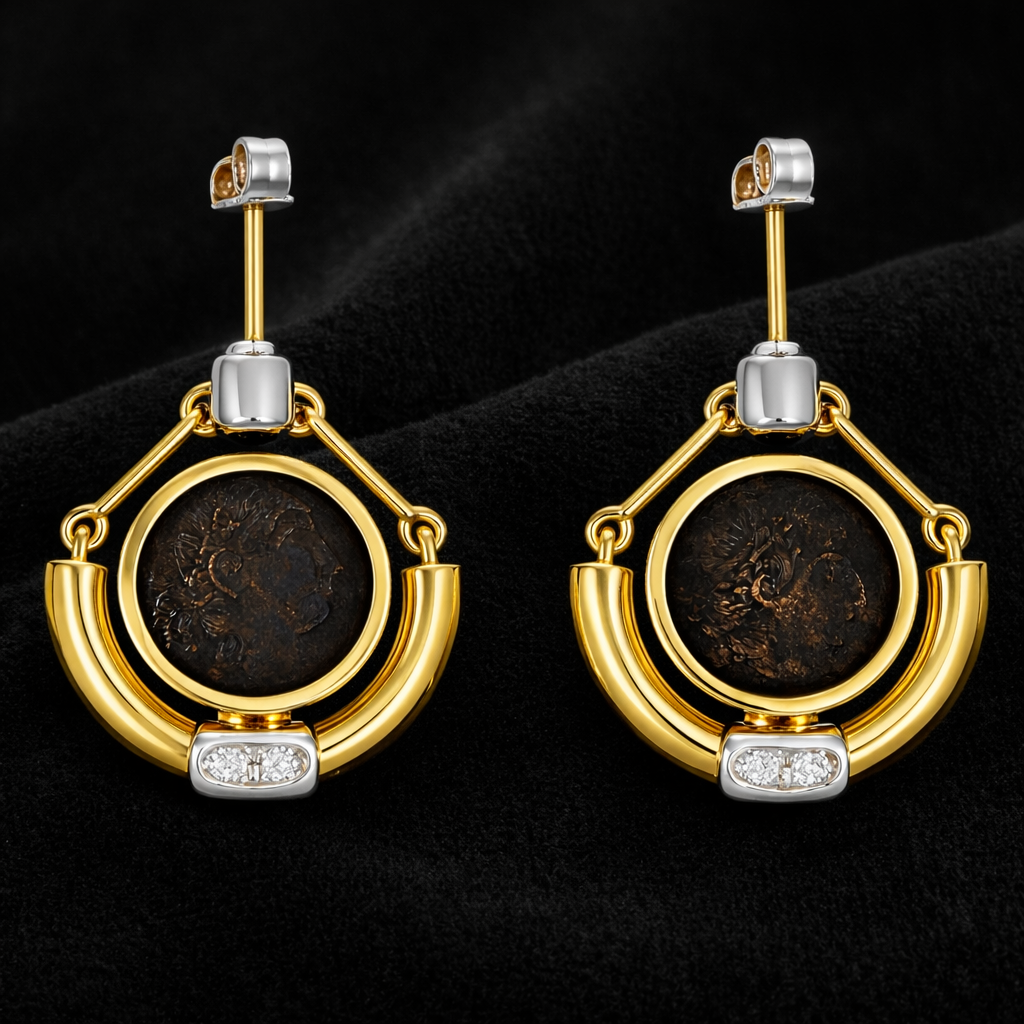 Orecchini - 18 carati Oro bianco, Oro giallo - 0.14ct. tw. Zaffiro - Diamante