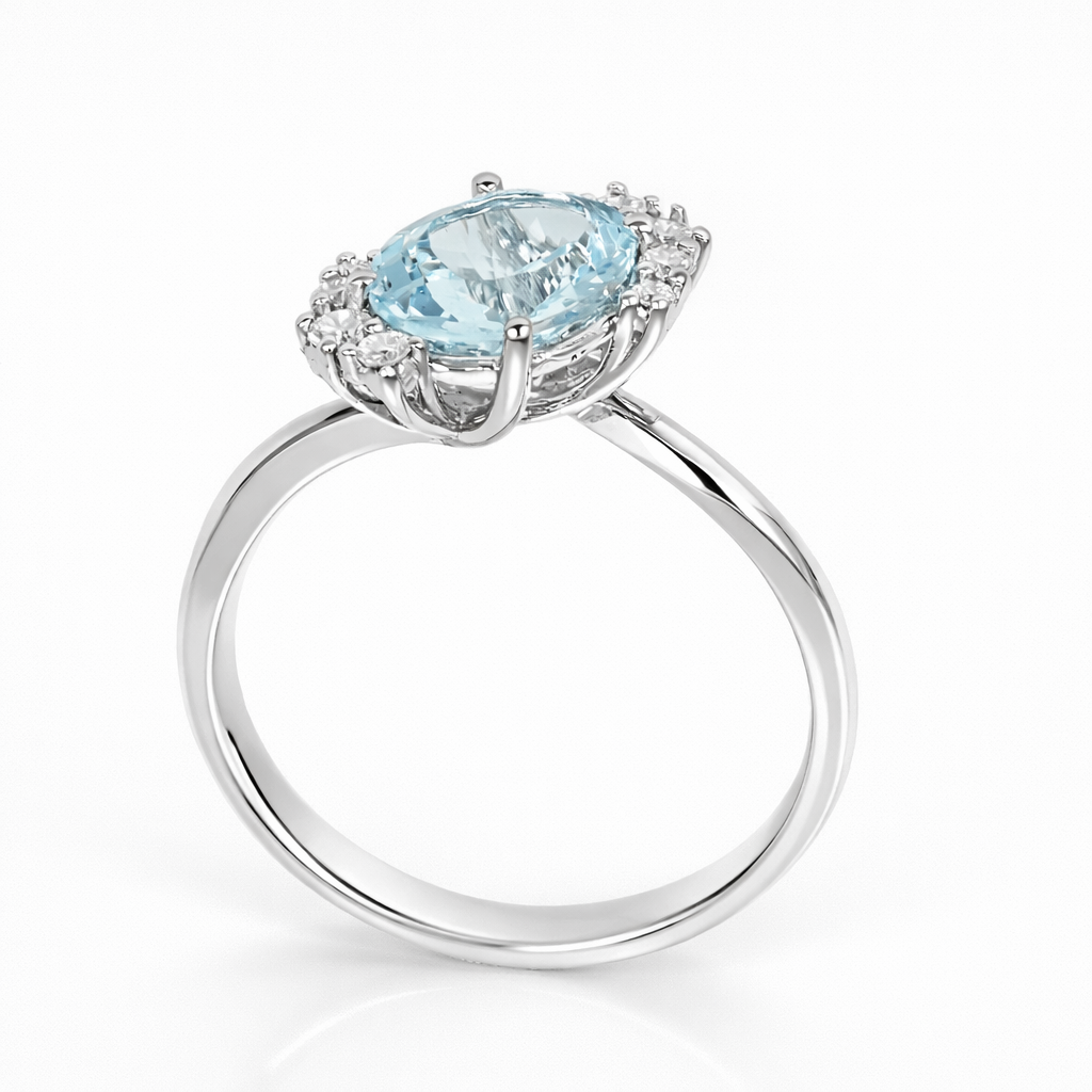 Anello - 18 carati Oro bianco - 1.66ct. tw. Acquamarina - Diamante