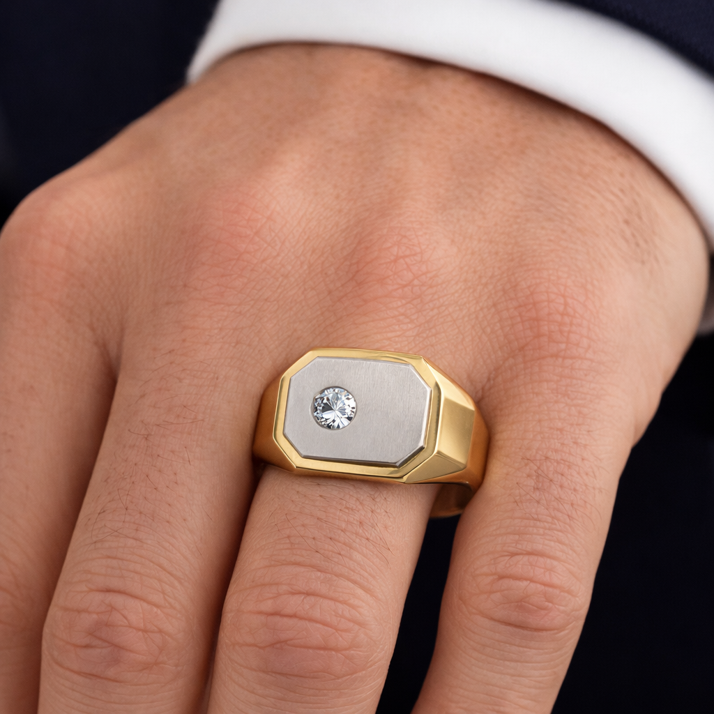 Anello in Oro giallo, Oro bianco 18 carati -Zircone