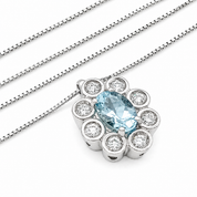 Collana con ciondolo - 18 carati Oro bianco- 0.84ct. tw. Acquamarina - Diamante - Made in Italy - HandMade