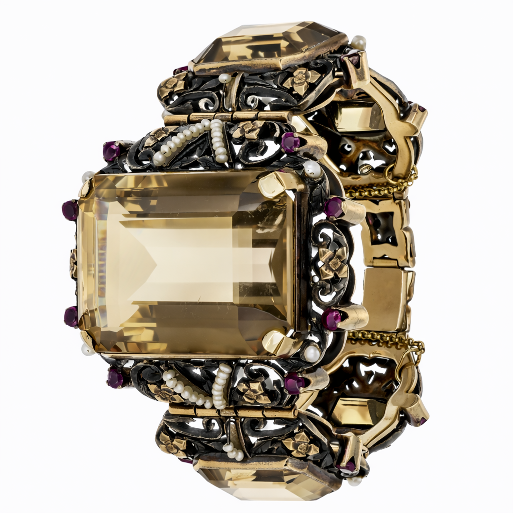 Bracciale - 18 carati Oro giallo, Argento, Quarzo fumè - microperle-rubini - 240.00ct. tw.
