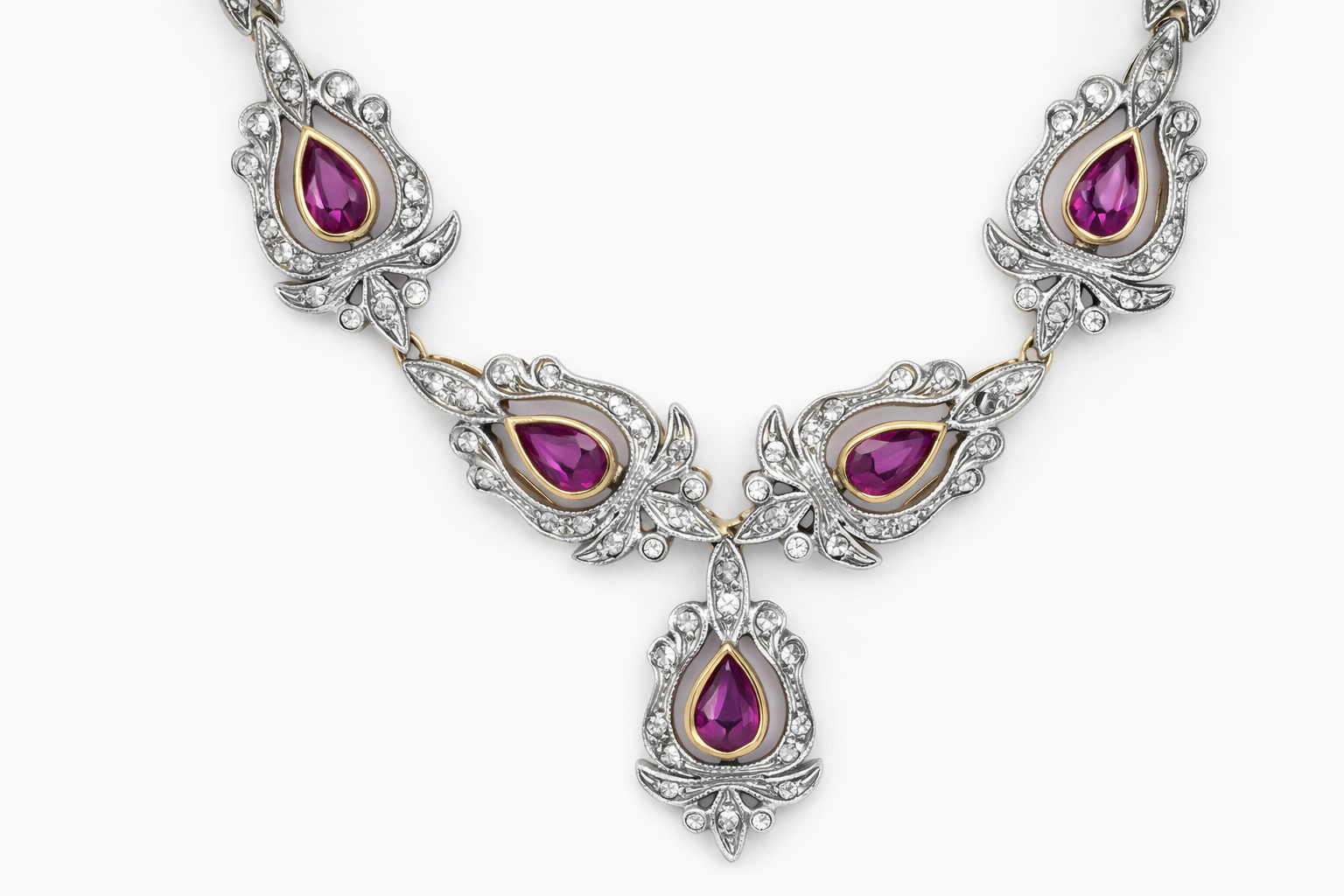 Collana - 18 carati Argento, Oro bianco - 10.13ct. tw. Rubino - Diamante