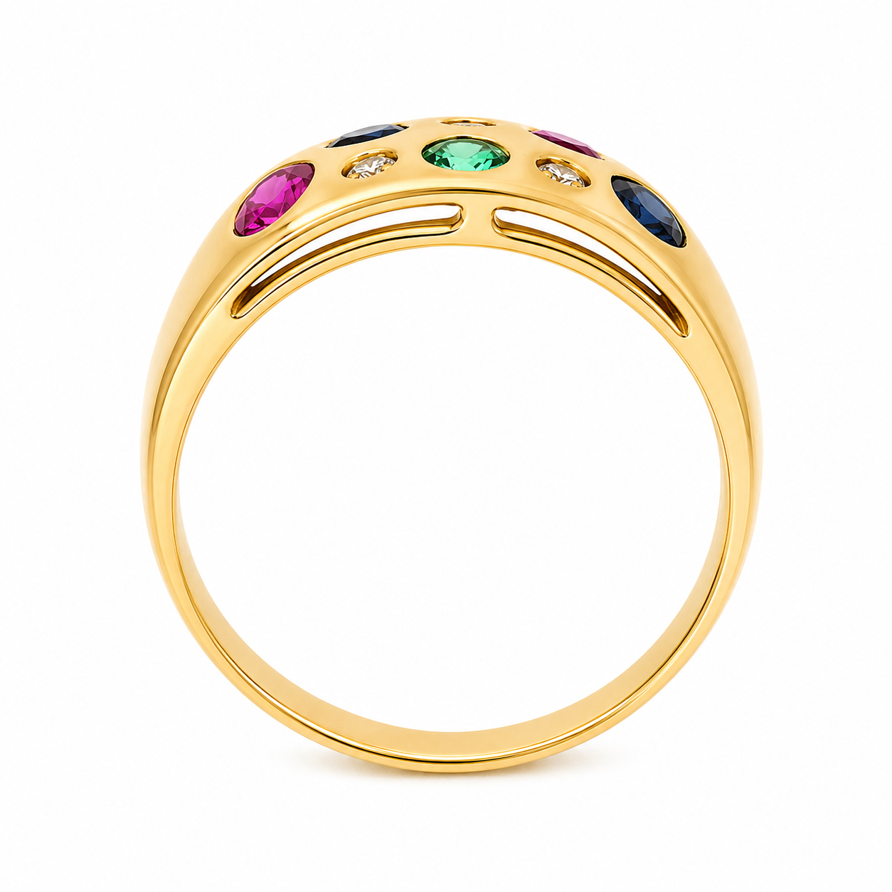 Anello - 18 carati Oro giallo, Rubino - Zaffiro - Smeraldo - Diamanti - 0.60ct. tw. - Made in Italy - Handmade