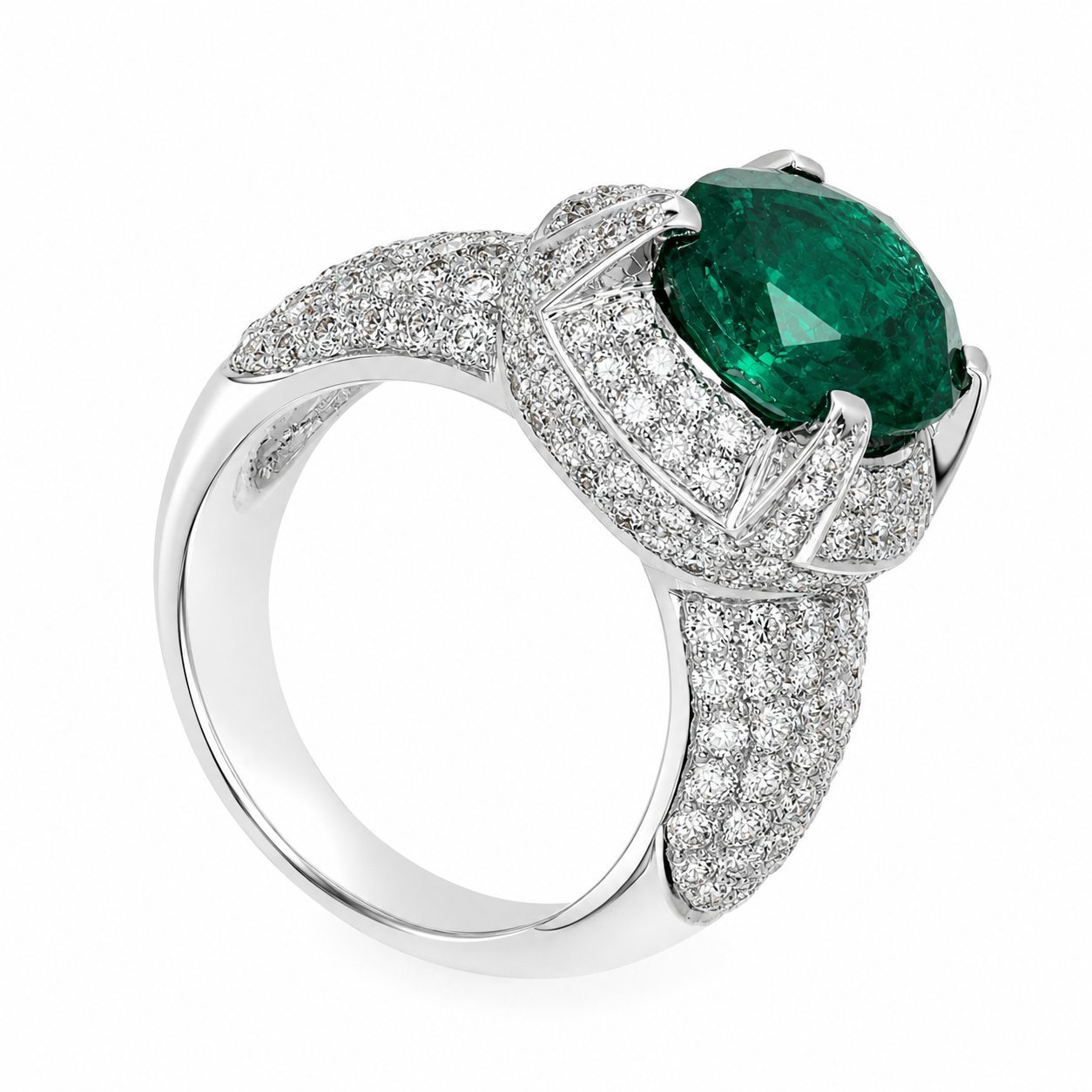 Anello - 18 carati Oro bianco - 6.30ct. tw. Smeraldo - Diamante