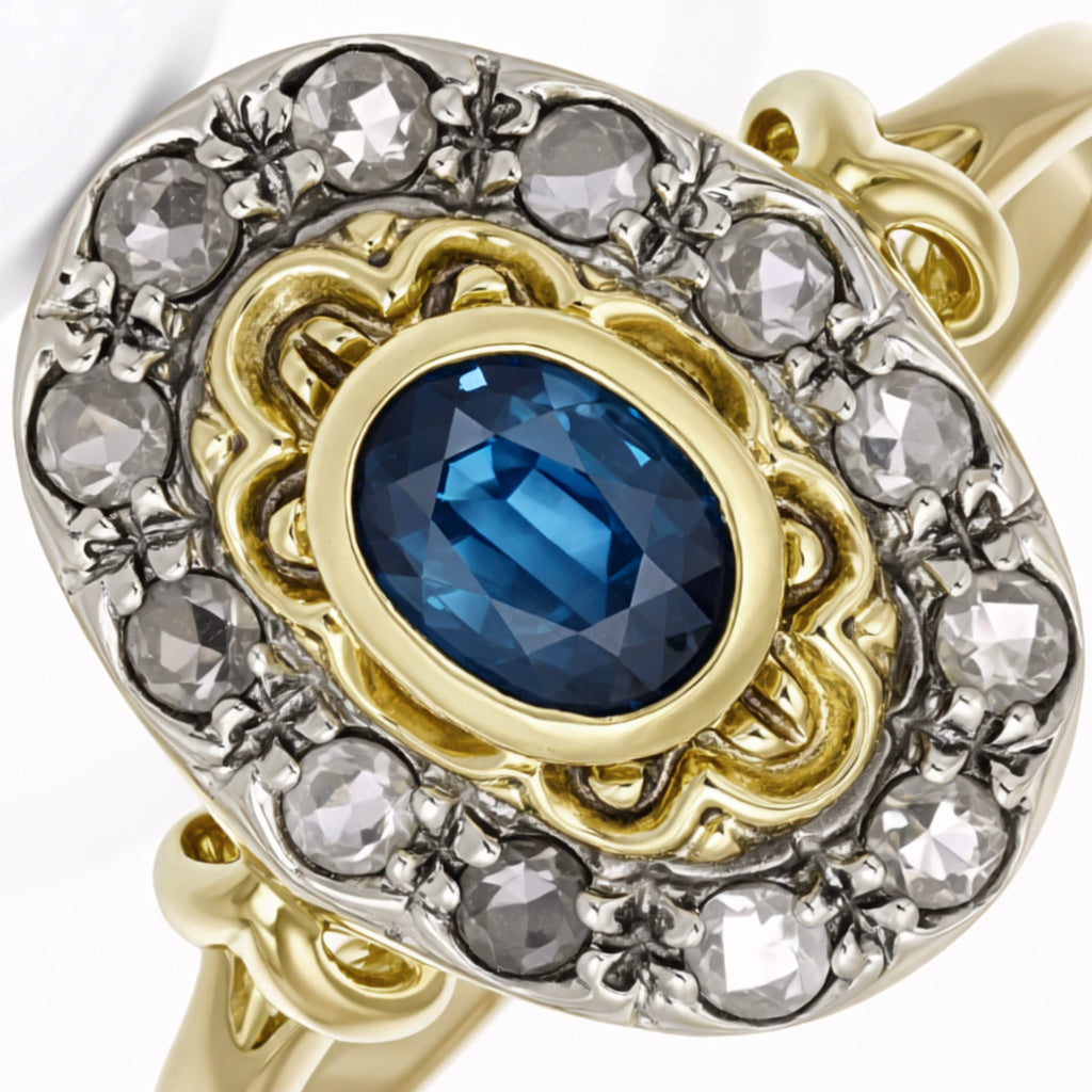 Anello - 18 carati Oro giallo, Argento - 0.55ct. tw. Zaffiro - Diamante