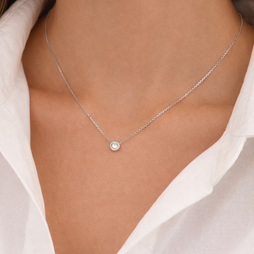 Collana con ciondolo - 18 carati Oro bianco - 0.07ct. tw. Diamante (Naturale)