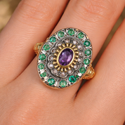 Anello - 18 carati Oro giallo, Argento, Ametista - Smeraldi- Diamanti - 1.07ct. tw.