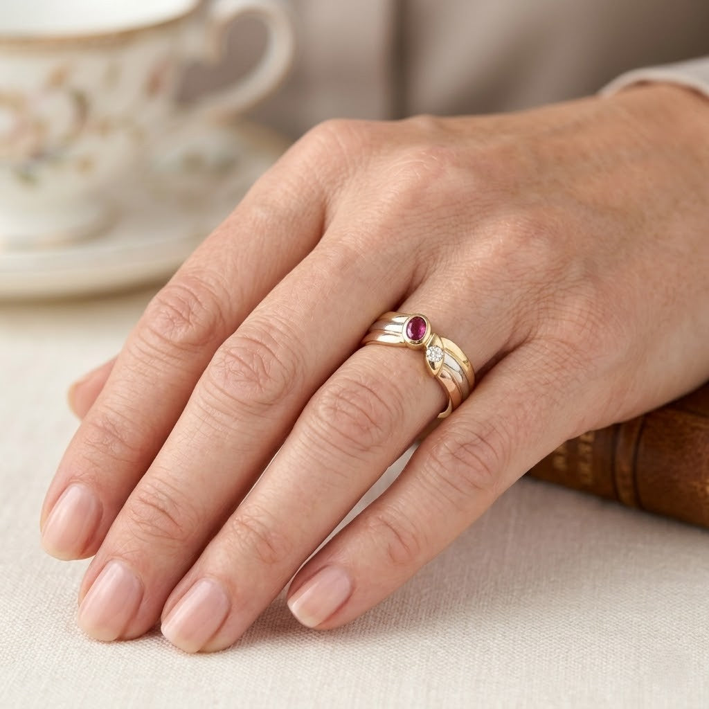 Anello - 18 carati Oro giallo, Oro rosa, Oro bianco - 0.23ct. tw. Rubino - Diamante