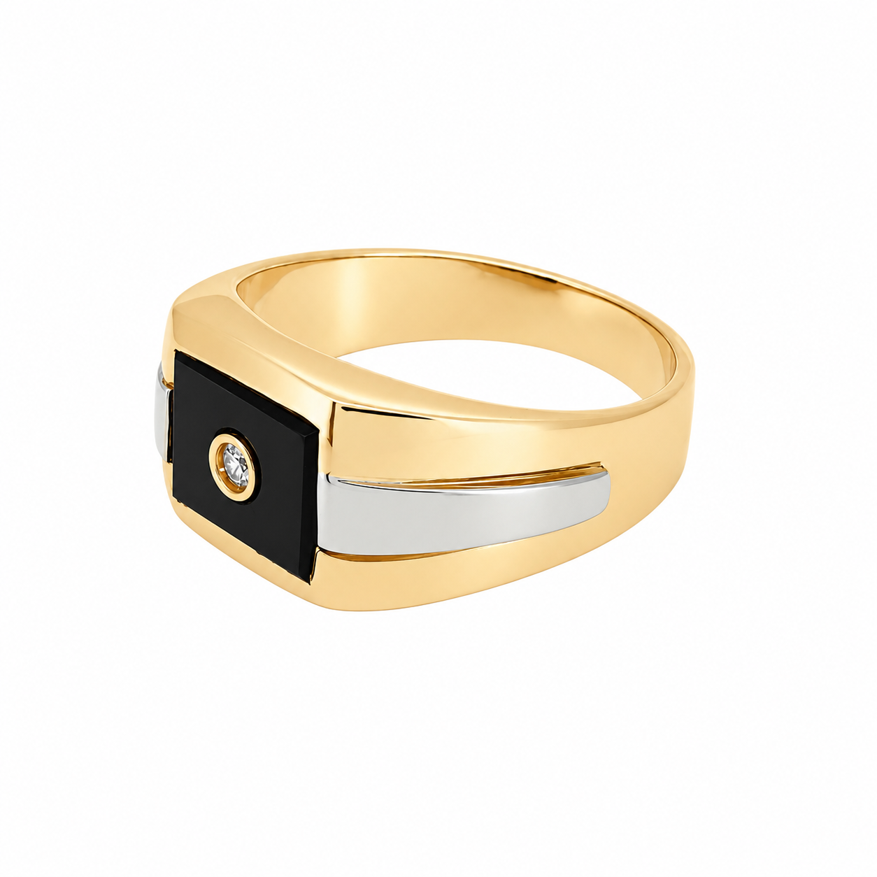 Anello - 18 carati Oro bianco, Oro giallo Onice - Diamante - Made in Italy - Handmade