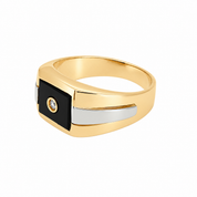 Anello - 18 carati Oro bianco, Oro giallo Onice - Diamante - Made in Italy - Handmade