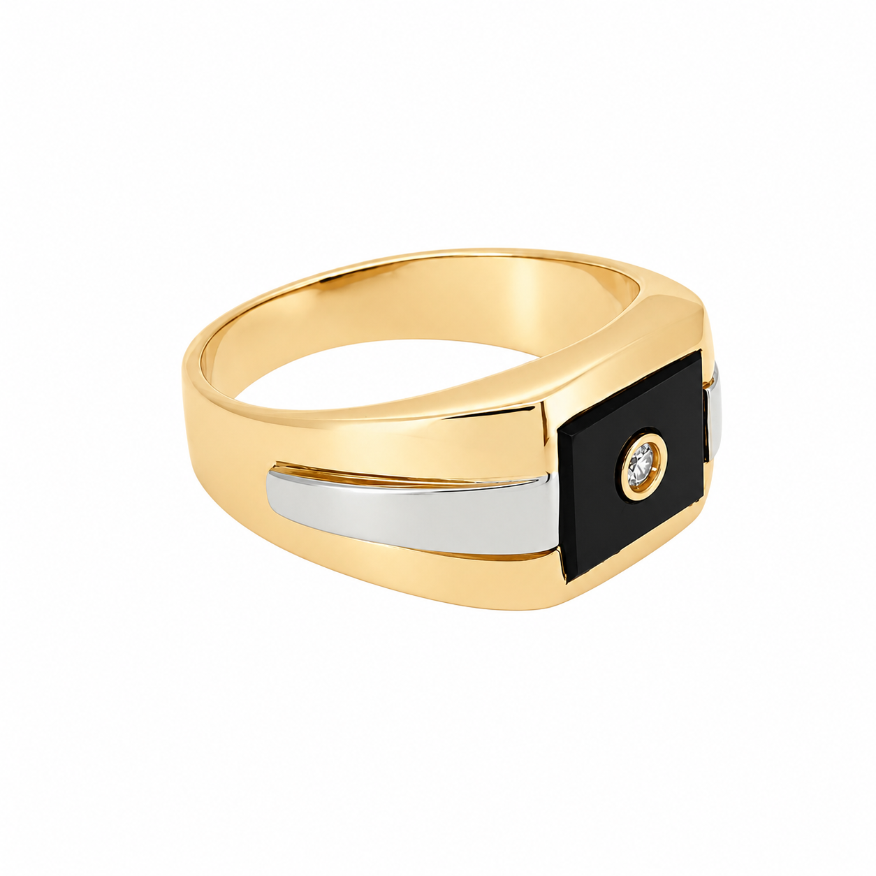 Anello - 18 carati Oro bianco, Oro giallo Onice - Diamante - Made in Italy - Handmade