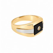 Anello - 18 carati Oro bianco, Oro giallo Onice - Diamante - Made in Italy - Handmade