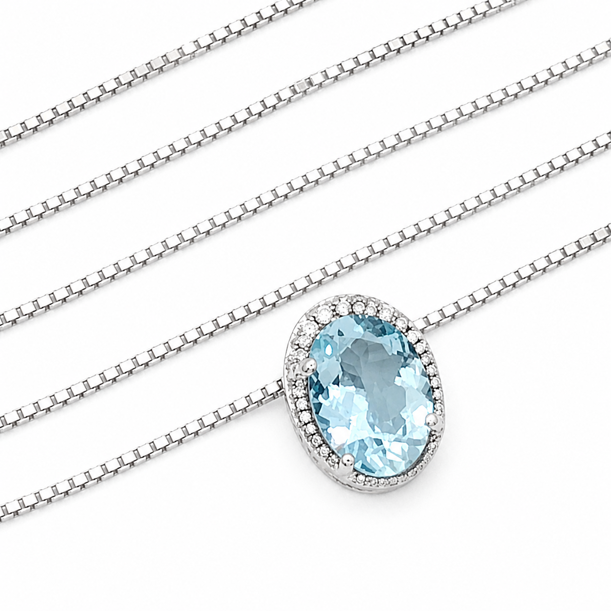 Collana con ciondolo - 18 carati Oro bianco - 0.66ct. tw. Acquamarina - Diamante