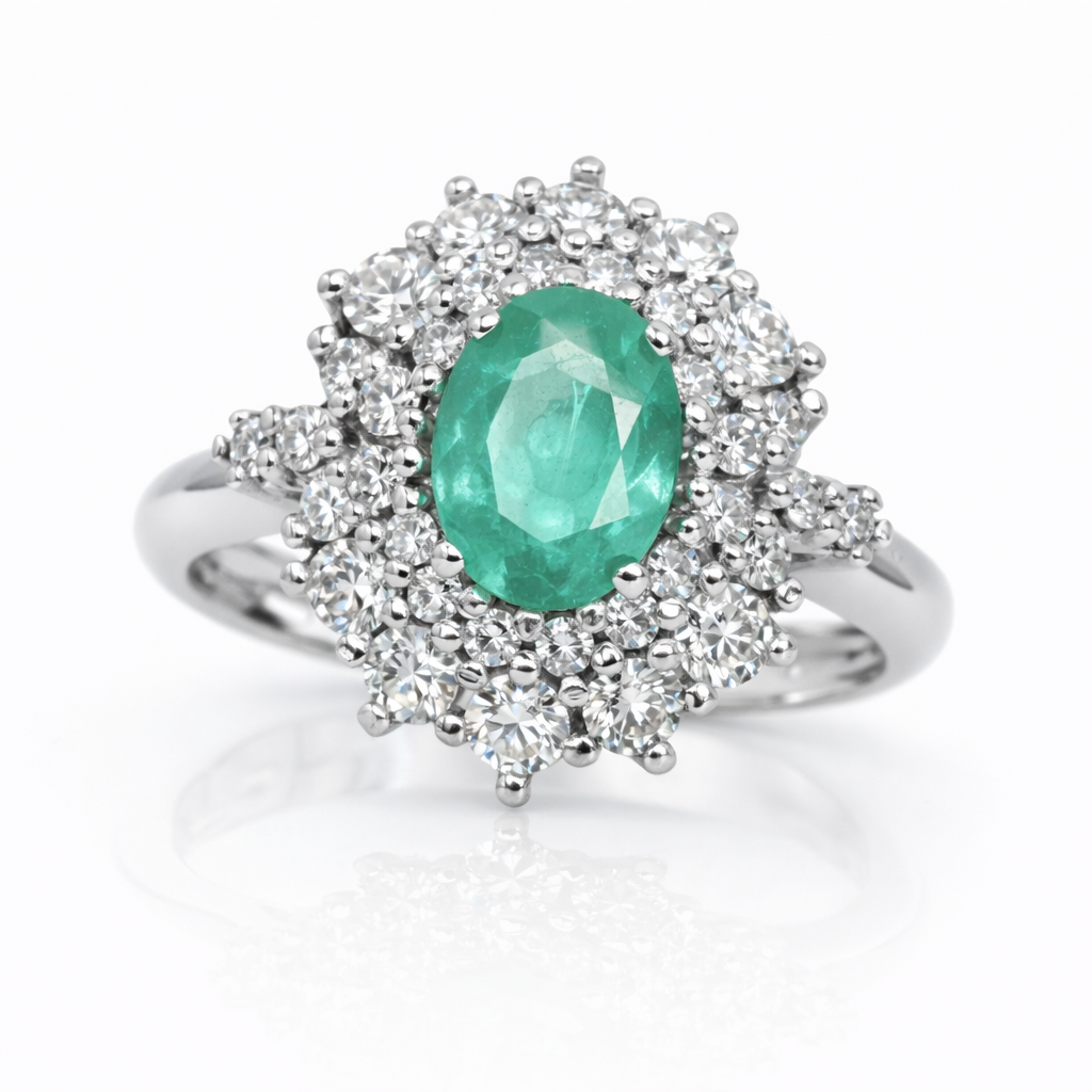 Anello - 18 carati Oro bianco - 2.20ct. tw. Smeraldo - Diamante