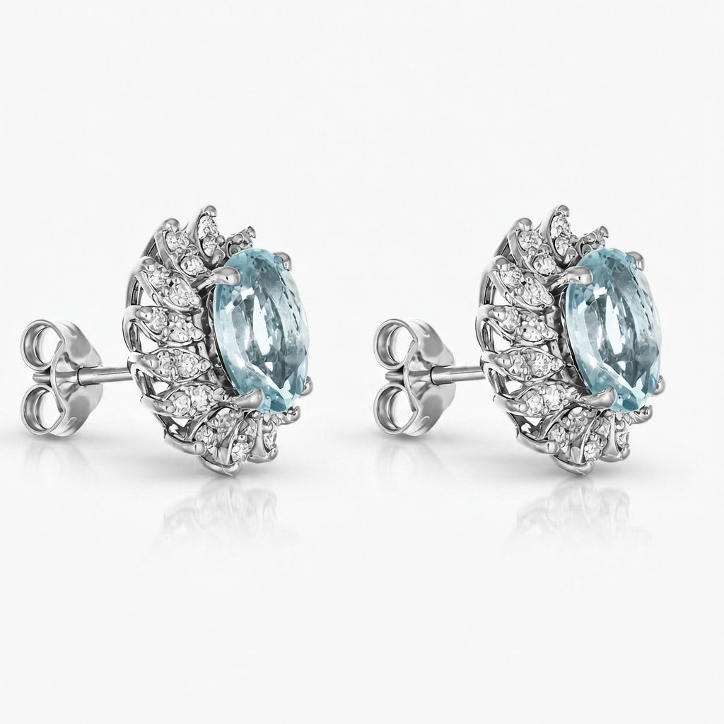Orecchini - 18 carati Oro bianco - 2.60ct. tw. Acquamarina - Diamante - made in Italy - handmade