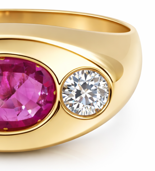 Anello - 18 carati Oro giallo - 0.97ct. tw. Rubino - Diamante