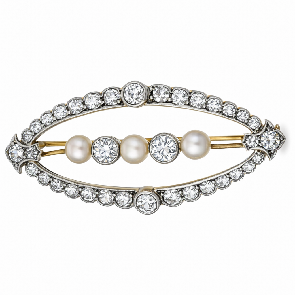 Spilla - 18 carati Oro giallo, Argento - 2.19ct. tw. Diamante (Naturale) - Perla
