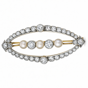 Spilla - 18 carati Oro giallo, Argento - 2.19ct. tw. Diamante (Naturale) - Perla