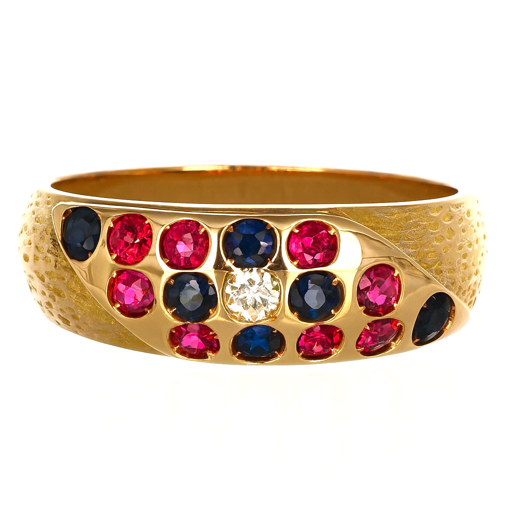 Anello - 18 carati Oro giallo, Zaffiri- Rubini - 0.74ct. tw. Diamante (Naturale)