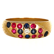 Anello - 18 carati Oro giallo, Zaffiri- Rubini - 0.74ct. tw. Diamante (Naturale)