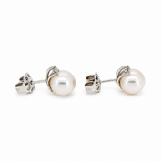 Orecchini - 18 carati Oro bianco - 0.10ct. tw. Diamante (Naturale) - Perla - Made in Italy - Handmade