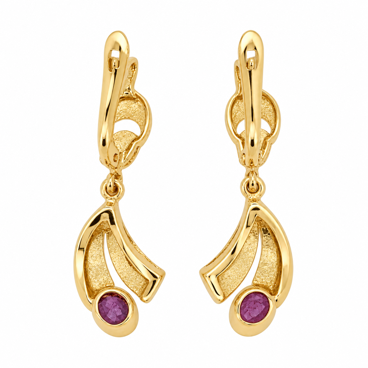 Orecchini - 18 carati Oro giallo - 0.64ct. tw. Diamante (Naturale) - Rubino - Made in Italy - HandMade
