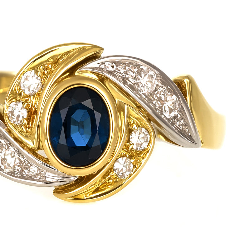 Anello - 18 carati Oro bianco, Oro giallo - 0.66ct. tw. Zaffiro - Diamante