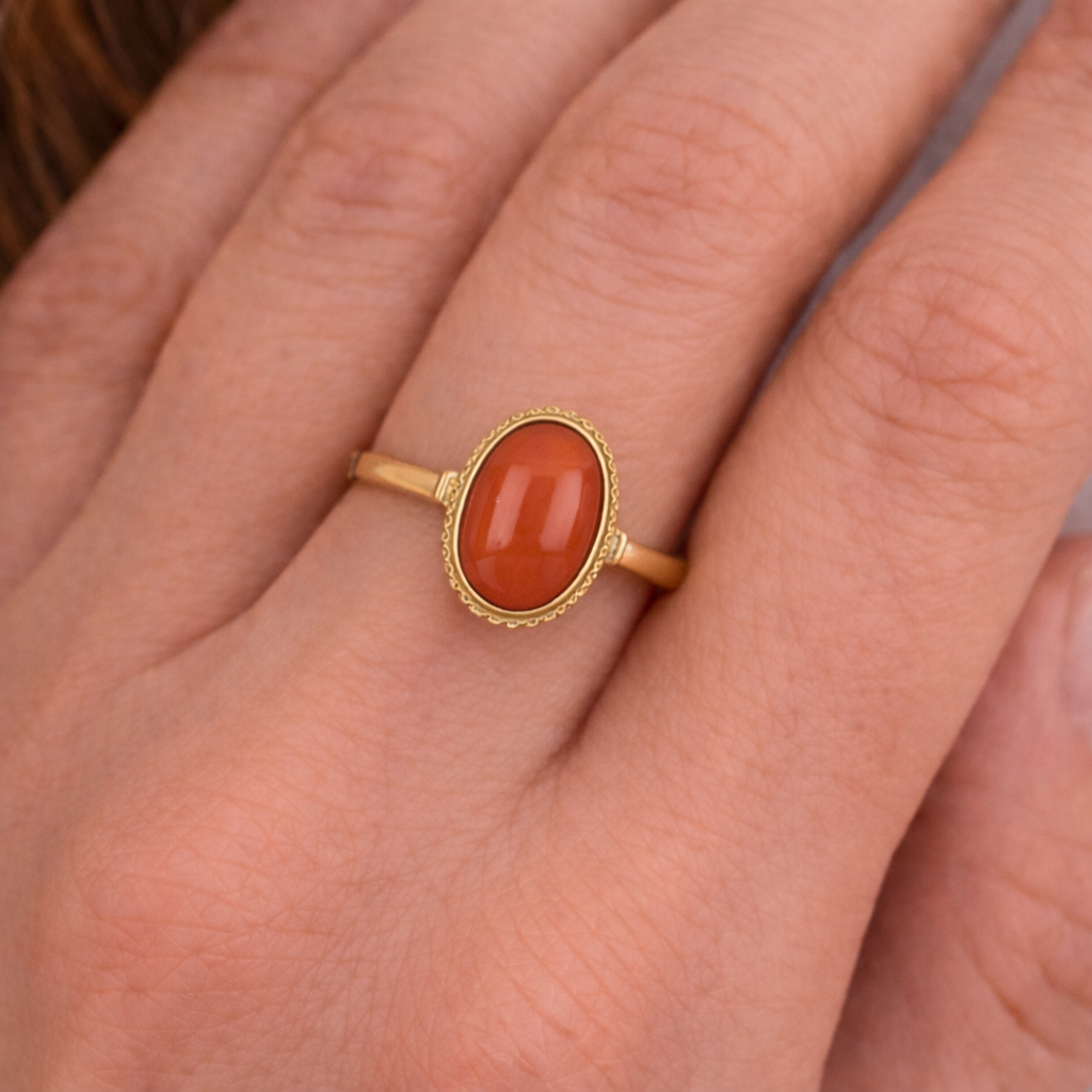 Anello - 18 carati Oro giallo Corallo