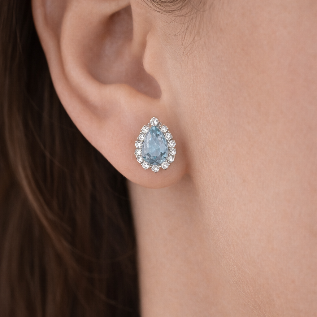 Orecchini - 18 carati Oro bianco - 1.68ct. tw. Acquamarina - Diamante