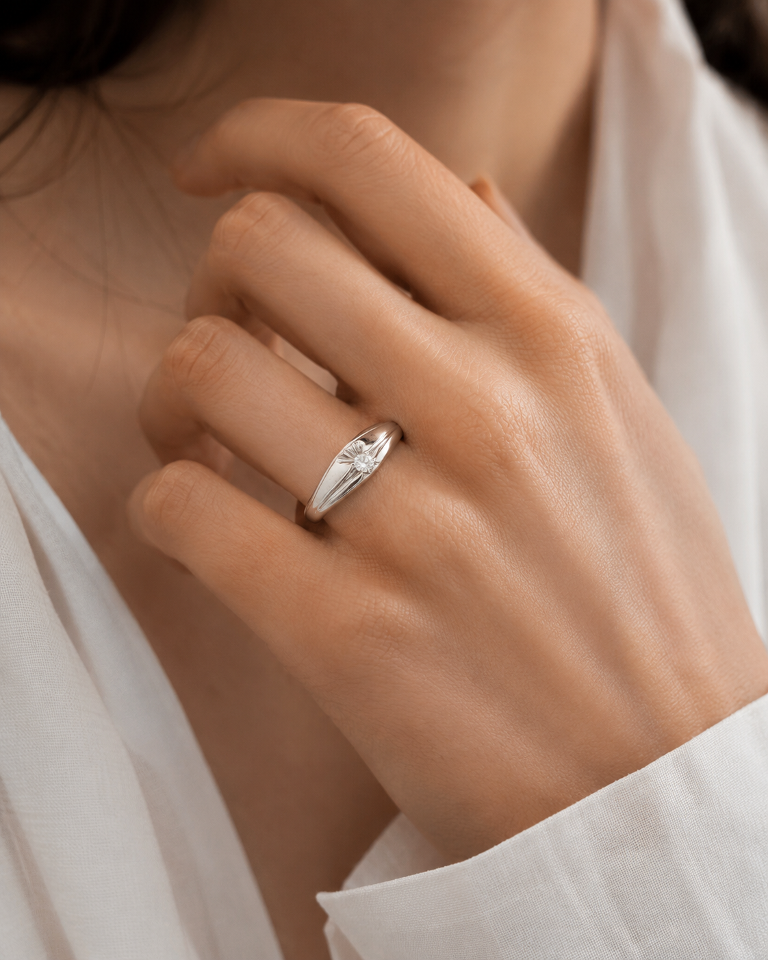 Anello - 18 carati Oro bianco - 0.13ct. tw. Diamante (Naturale) - Made in Italy - Handmade