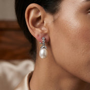 Orecchini - 18 carati Oro bianco - 0.10ct. tw. Diamante (Naturale) - Perla - Made in Italy - Handmade