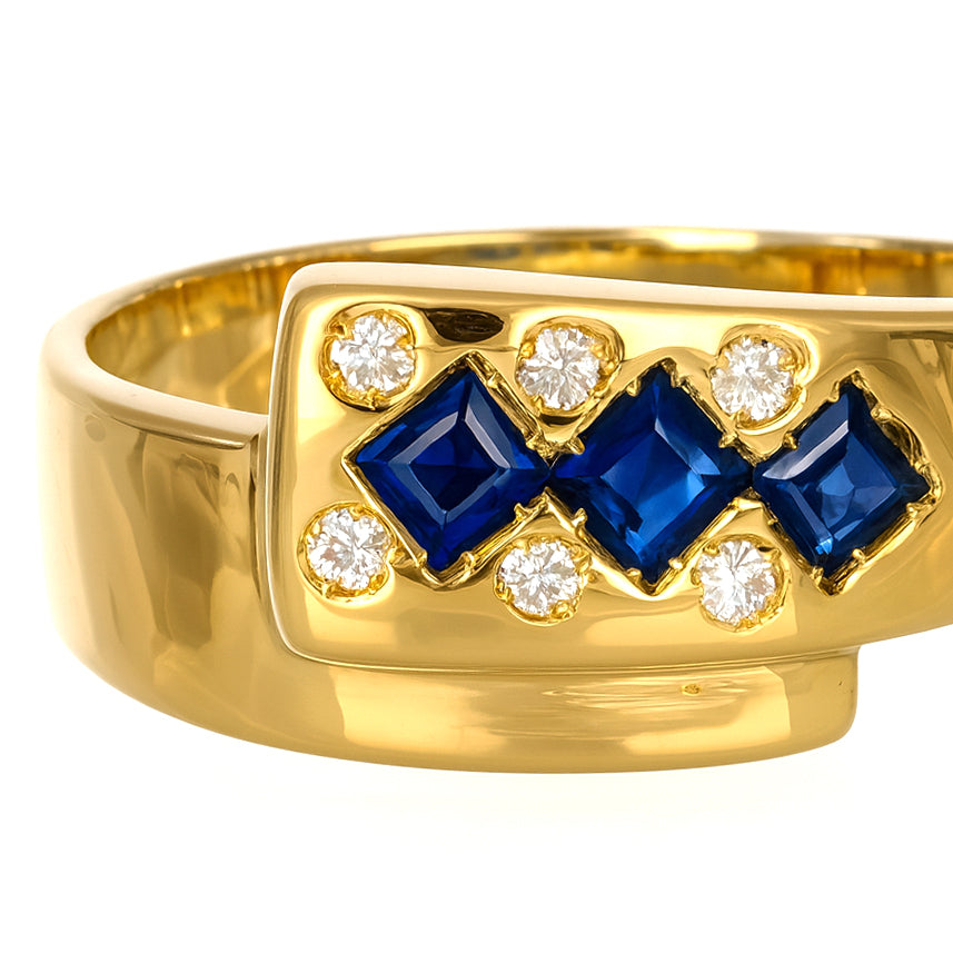 Anello - 18 carati Oro giallo - 0.30ct. tw. Zaffiro - Diamante