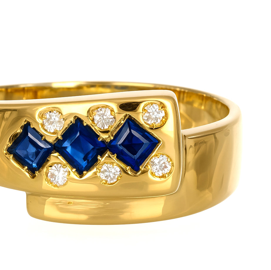 Anello - 18 carati Oro giallo - 0.30ct. tw. Zaffiro - Diamante