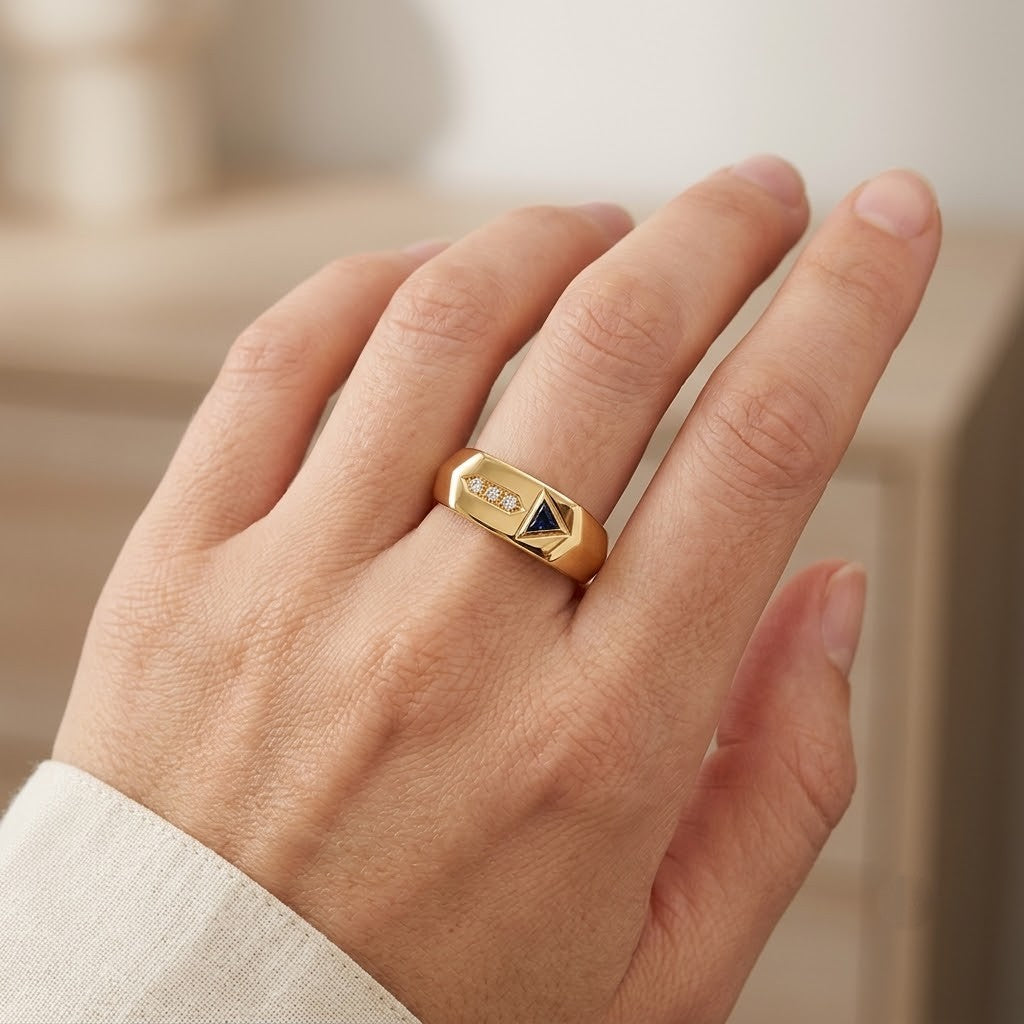Anello - 18 carati Oro giallo - 0.08ct. tw. Zaffiro - Diamante - Made in Italy - Handmade