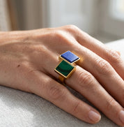Anello - 18 carati Oro giallo, Malachite - 2.00ct. tw. Lapislazzuli - Made in Italy - Handmade