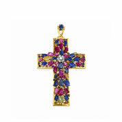 Ciondolo a croce - 18 carati Oro giallo - 6.4ct. tw. Zaffiro - Diamante