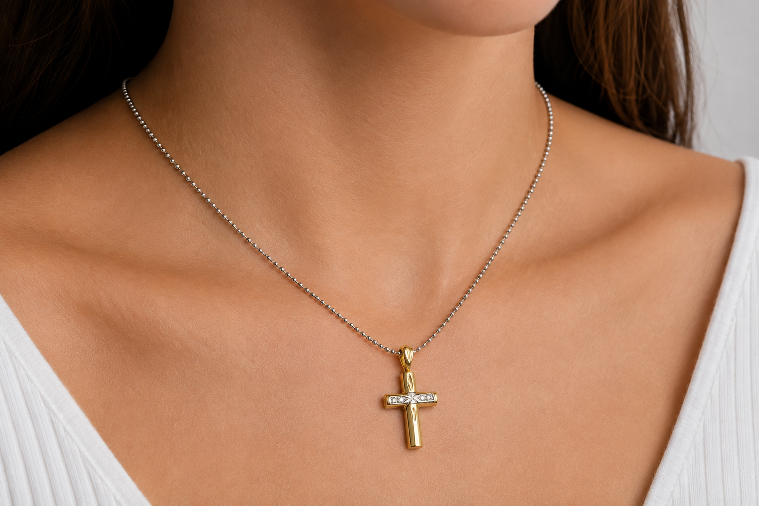Collana con ciondolo - 18 carati Oro bianco, Oro giallo - 0.04ct. tw. Diamante (Naturale) - Made in Italy - Handmade