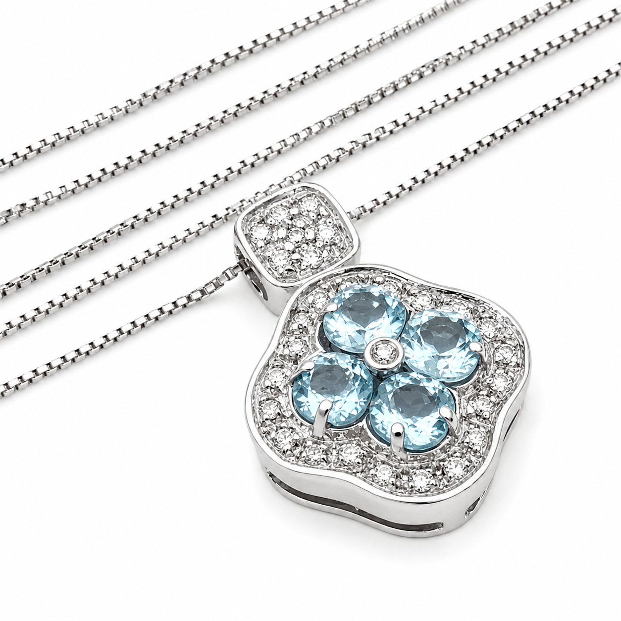 Collana con ciondolo - 18 carati Oro bianco - 1.48ct. tw. Acquamarina - Diamante